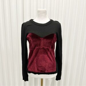 Milly Women's Black and Burgundy Wool Jumper Sweater Sz S